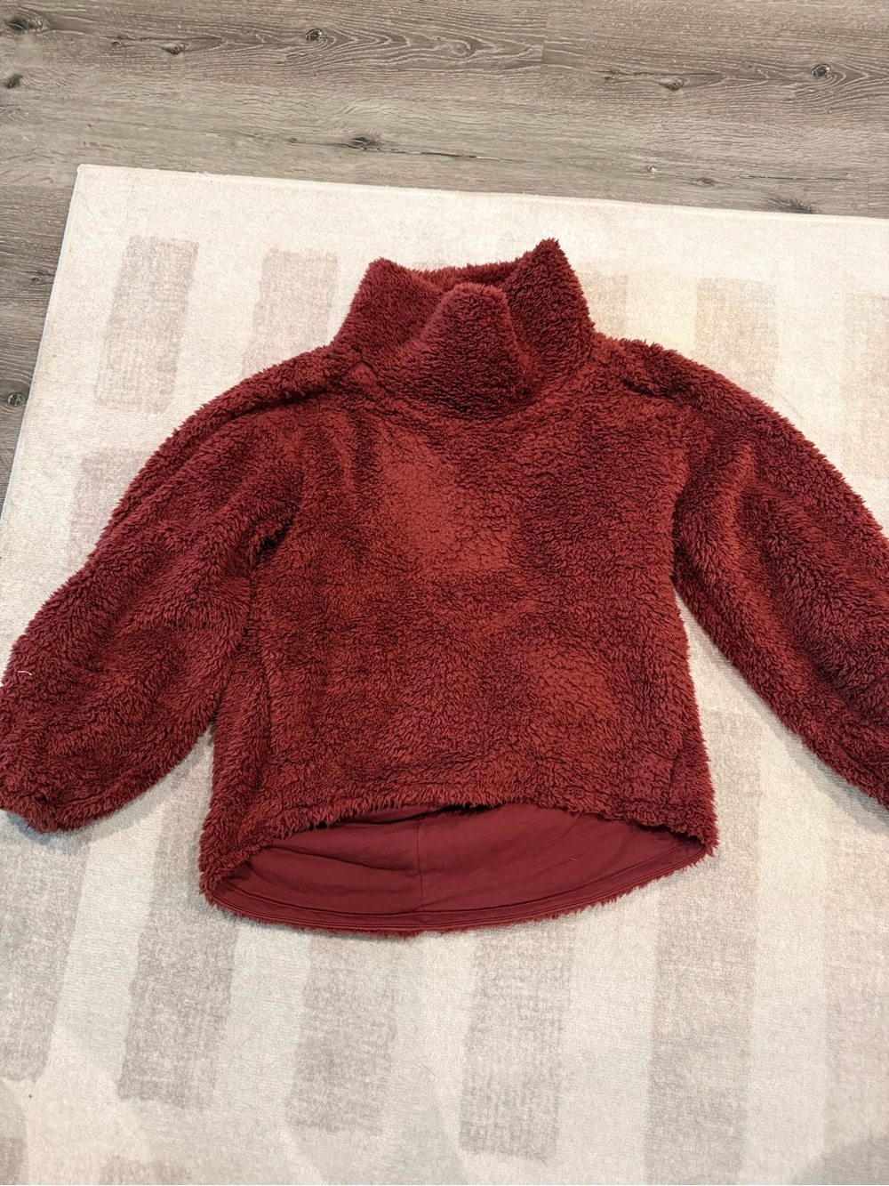 Plush Funnel Turtle Neck Teddy Hoodie in Burgundy